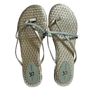 Yosi Samra River Burnished Woven Flip Flop Sandals Silver/Blue NWOB Sz 9